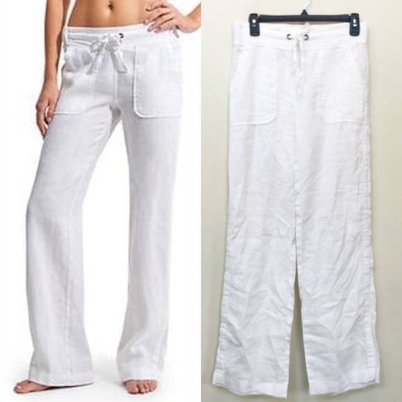 white linen flare pants